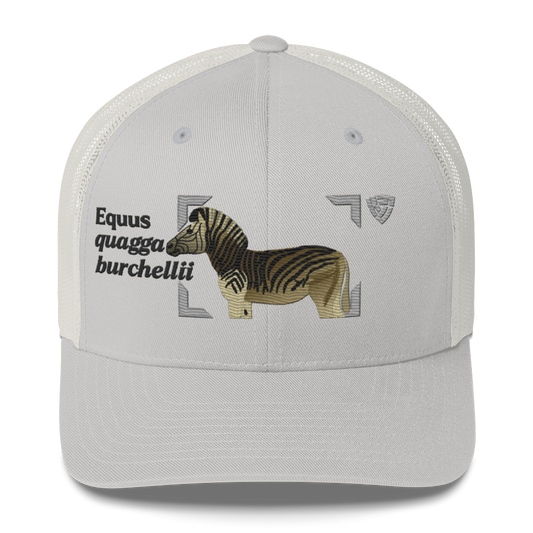 Bontequagga "Equua quagga burchellii" Embroidered Silver Trucker Hat Front Mockup