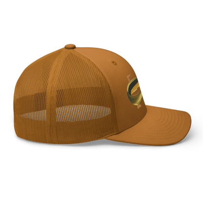 American Eel "Anguilla rostrata" Embroidered Caramel Trucker Hat Right Mockup