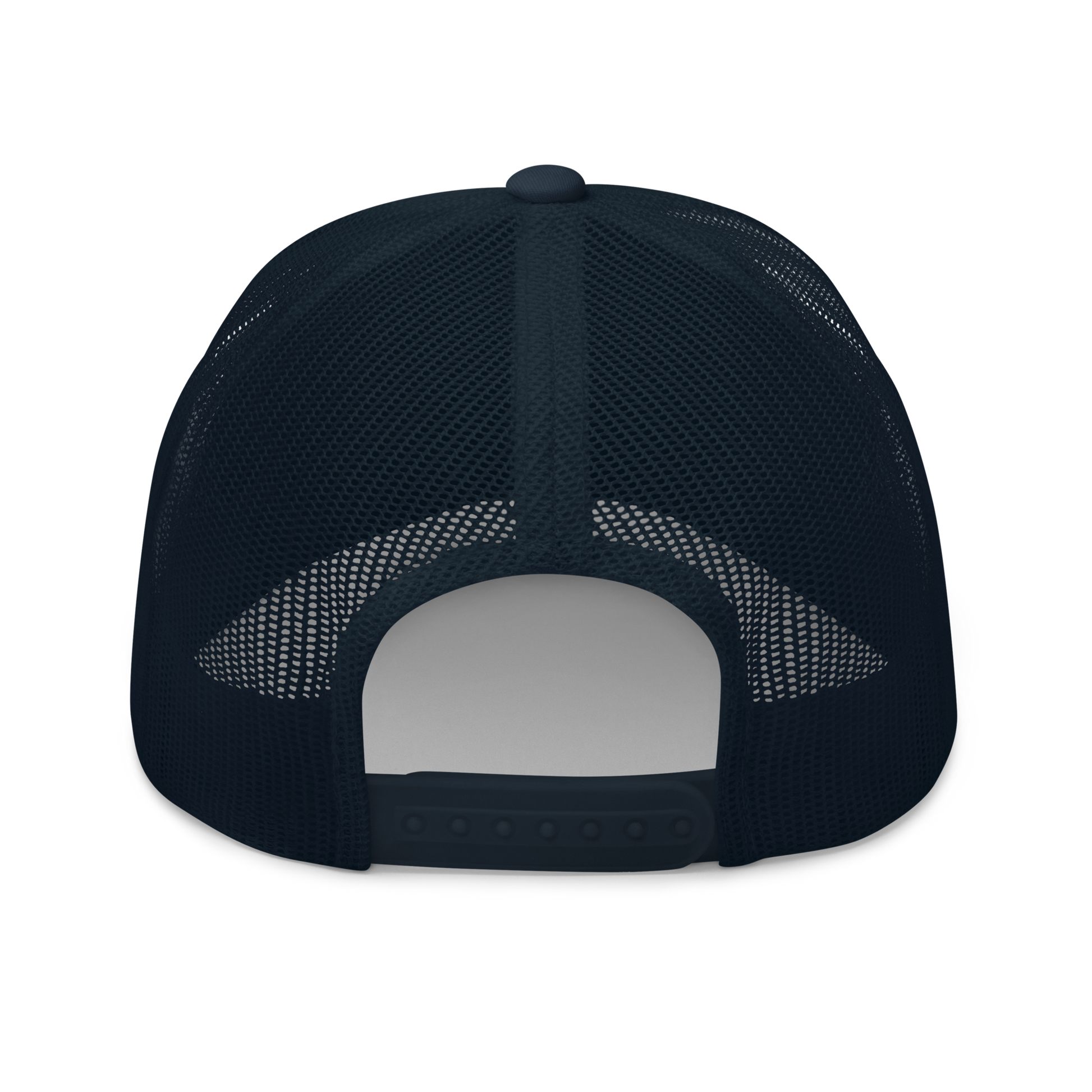 American Eel "Anguilla rostrata" Embroidered Navy Blue Trucker Hat Back Mockup