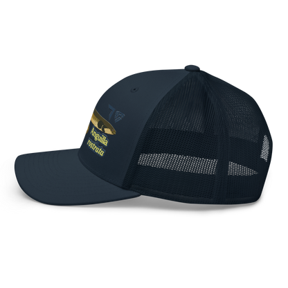 American Eel "Anguilla rostrata" Embroidered Navy Blue Trucker Hat Left Mockup