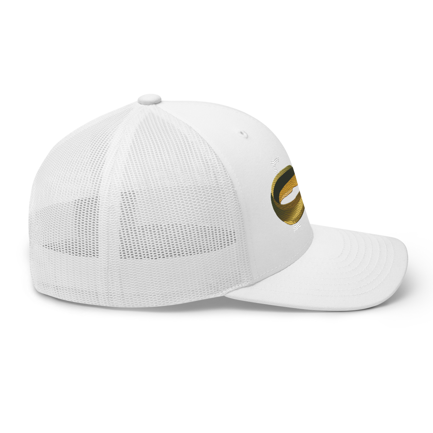 American Eel "Anguilla rostrata" Embroidered White Trucker Hat Right Mockup