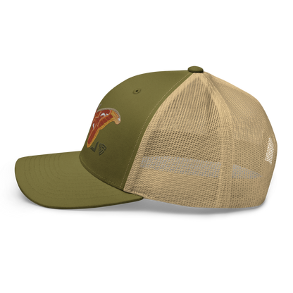 Atlas Moth "Attacus taprobanis" Embroidered Moss Green & Khaki Trucker Hat Left Mockup