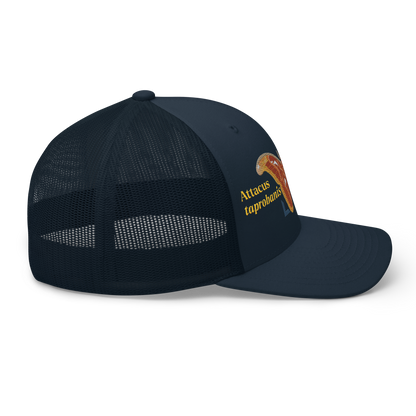 Atlas Moth "Attacus taprobanis" Embroidered Navy Blue Trucker Hat Right Mockup
