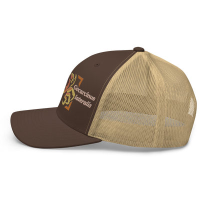 Blackback Land Crab "Gecarcinus lateralis" Embroidered Brown & Khaki Trucker Hat Left Mockup