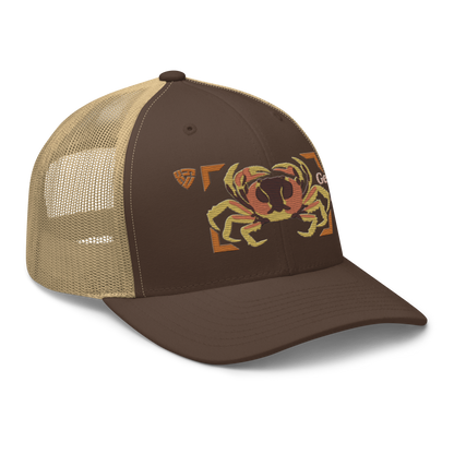 Blackback Land Crab "Gecarcinus lateralis" Embroidered Brown & Khaki Trucker Hat Right Front Mockup