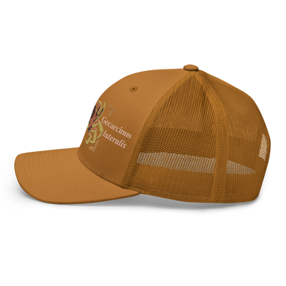 Blackback Land Crab "Gecarcinus lateralis" Embroidered Caramel Trucker Hat Left Mockup