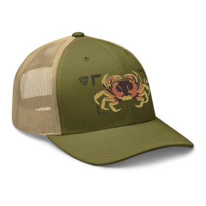 Blackback Land Crab "Gecarcinus lateralis" Embroidered Moss Green & Khaki Trucker Hat Right Front Mockup