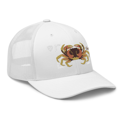 Blackback Land Crab "Gecarcinus lateralis" Embroidered White Trucker Hat Right Front Mockup