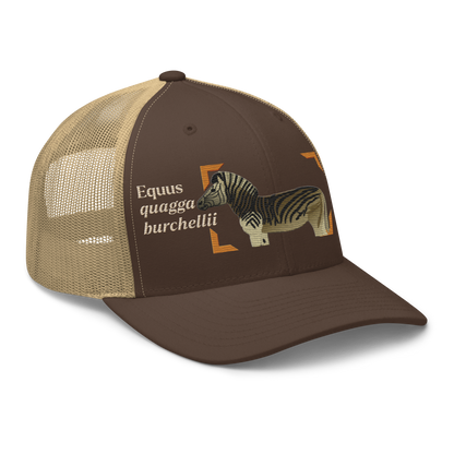 Bontequagga "Equua quagga burchellii" Embroidered Brown & Khaki Trucker Hat Right Front Mockup