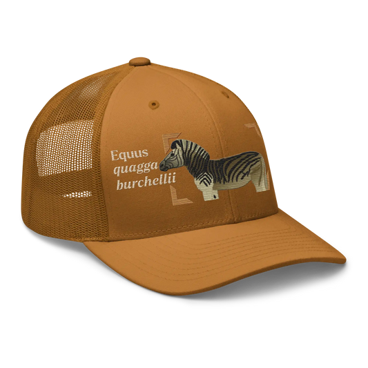 Bontequagga "Equua quagga burchellii" Embroidered Caramel Trucker Hat Right Front Mockup