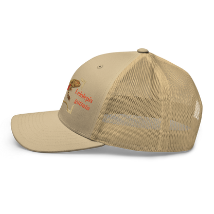 Giant Butterfly Lizard "Leiolepis guttata" Embroidered Khaki Trucker Hat Left Mockup