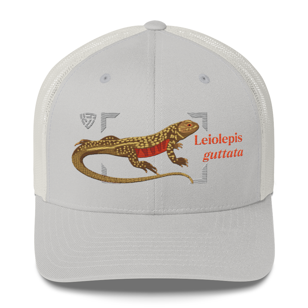 Giant Butterfly Lizard "Leiolepis guttata" Embroidered Silver Trucker Hat Front Mockup