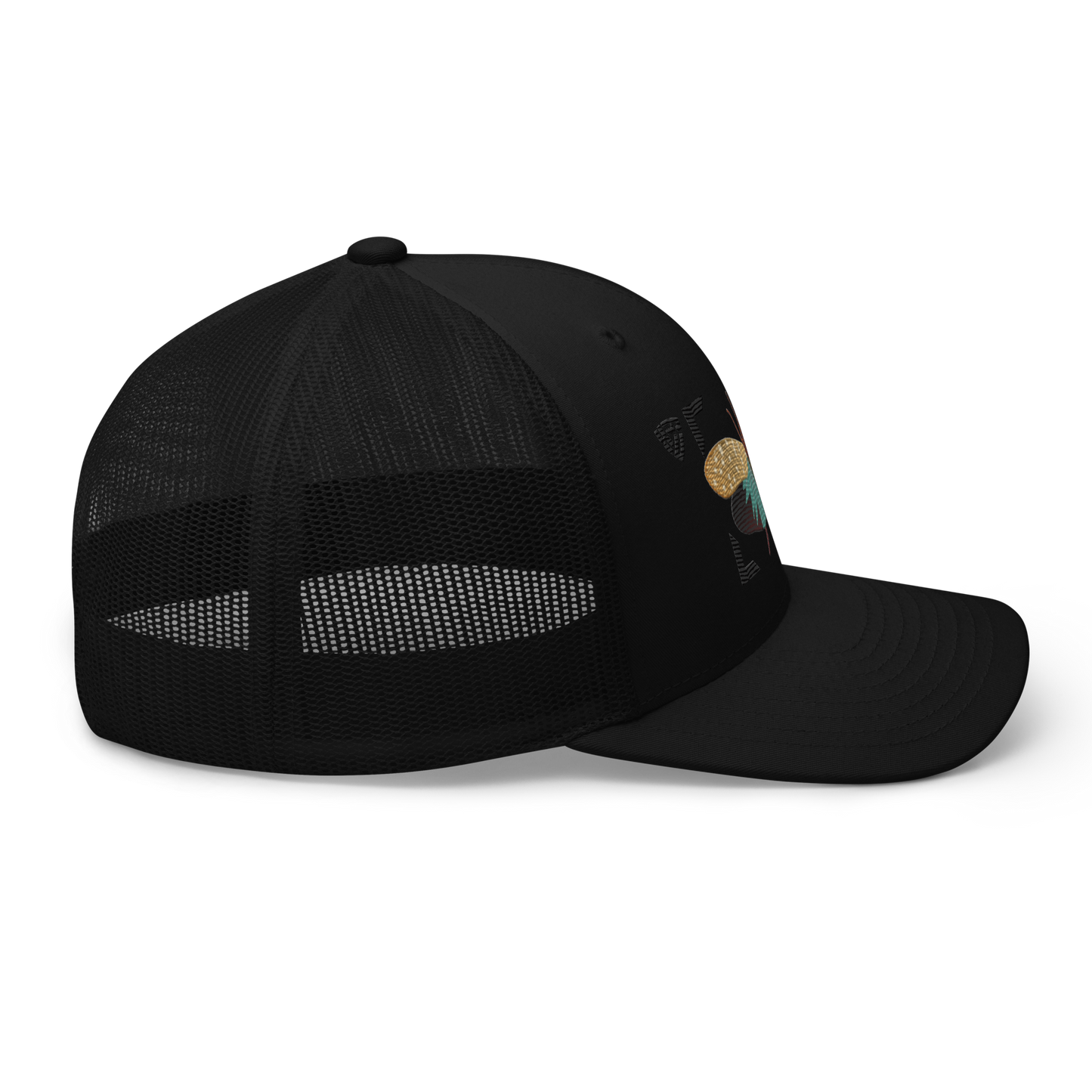Lanternfly "Pyrops effusa" Embroidered Black Trucker Hat Right Mockup