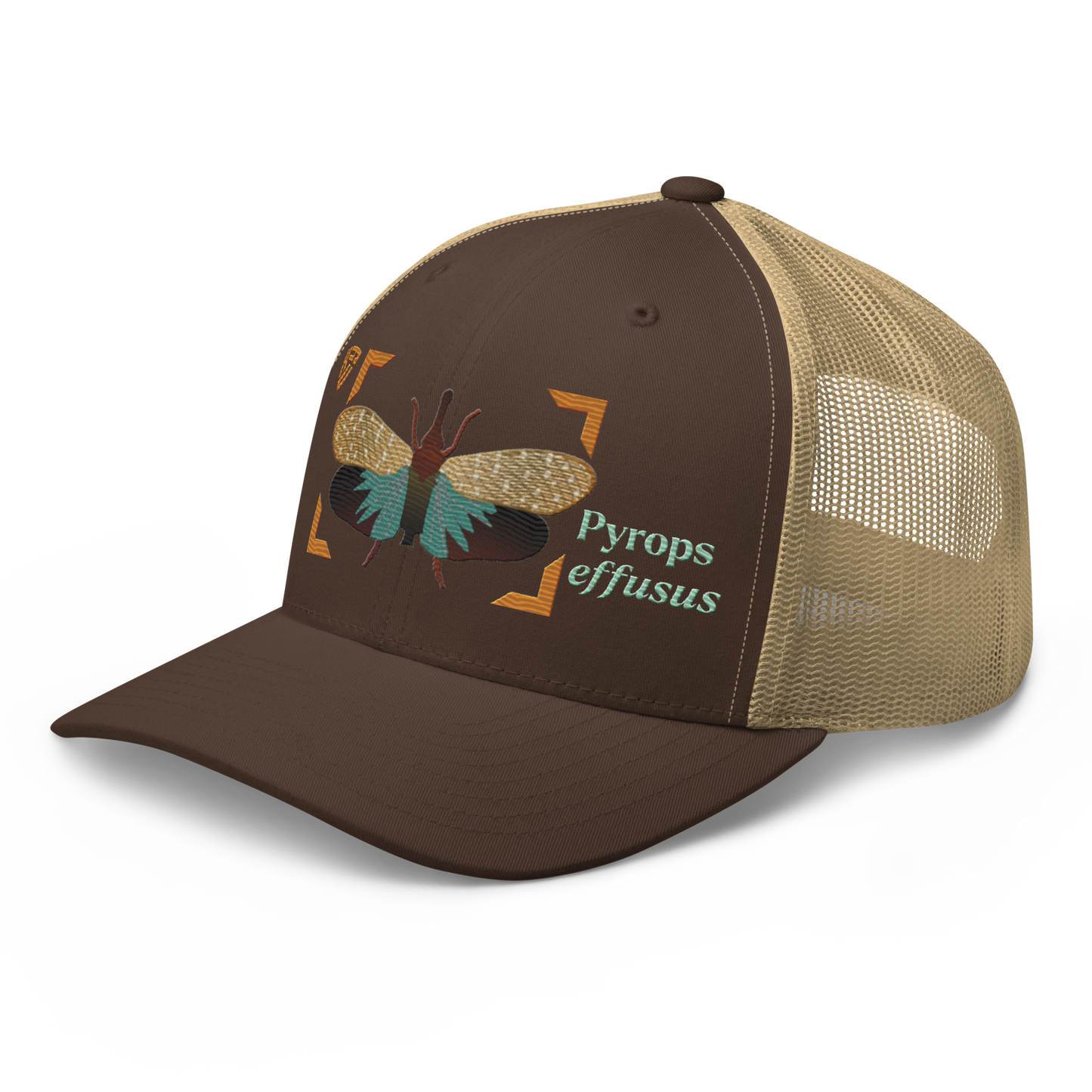 Lanternfly "Pyrops effusa" Embroidered Brown & Khaki Trucker Hat Left Front Mockup