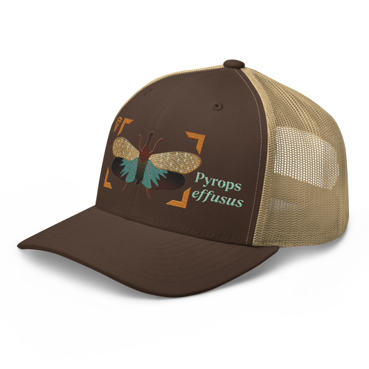 Lanternfly "Pyrops effusa" Embroidered Brown & Khaki Trucker Hat Left Front Mockup