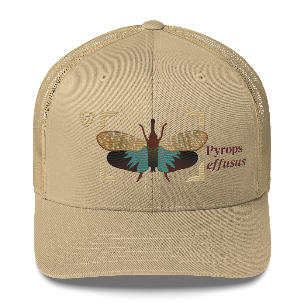 Lanternfly "Pyrops effusa" Embroidered Khaki Trucker Hat Front Mockup