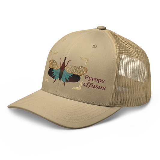 Lanternfly "Pyrops effusa" Embroidered Khaki Trucker Hat Left Front Mockup
