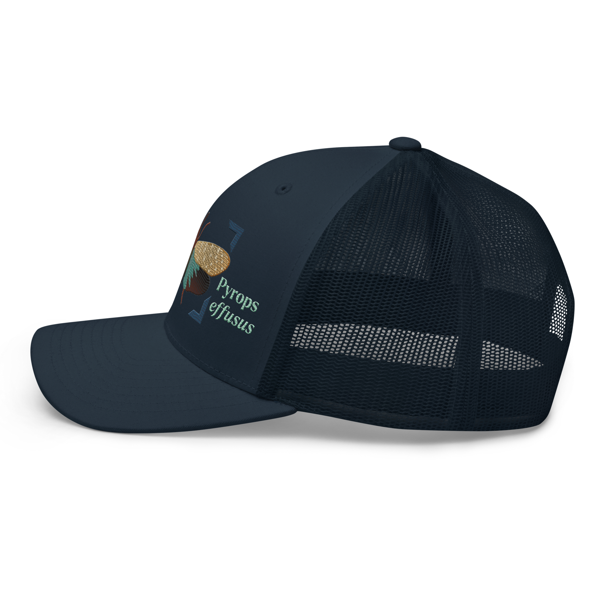 Lanternfly "Pyrops effusa" Embroidered Navy Blue Trucker Hat Left Mockup