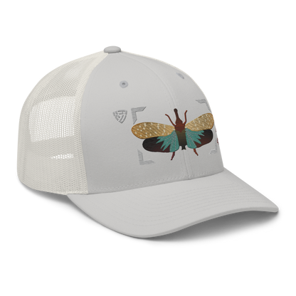 Lanternfly "Pyrops effusa" Embroidered Silver Trucker Hat Right Front Mockup