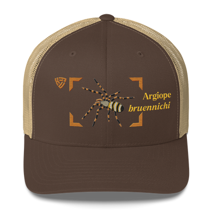 Wasp Spider "Argiope bruennichi" Embroidered Brown & Khaki Trucker Hat Front Mockup