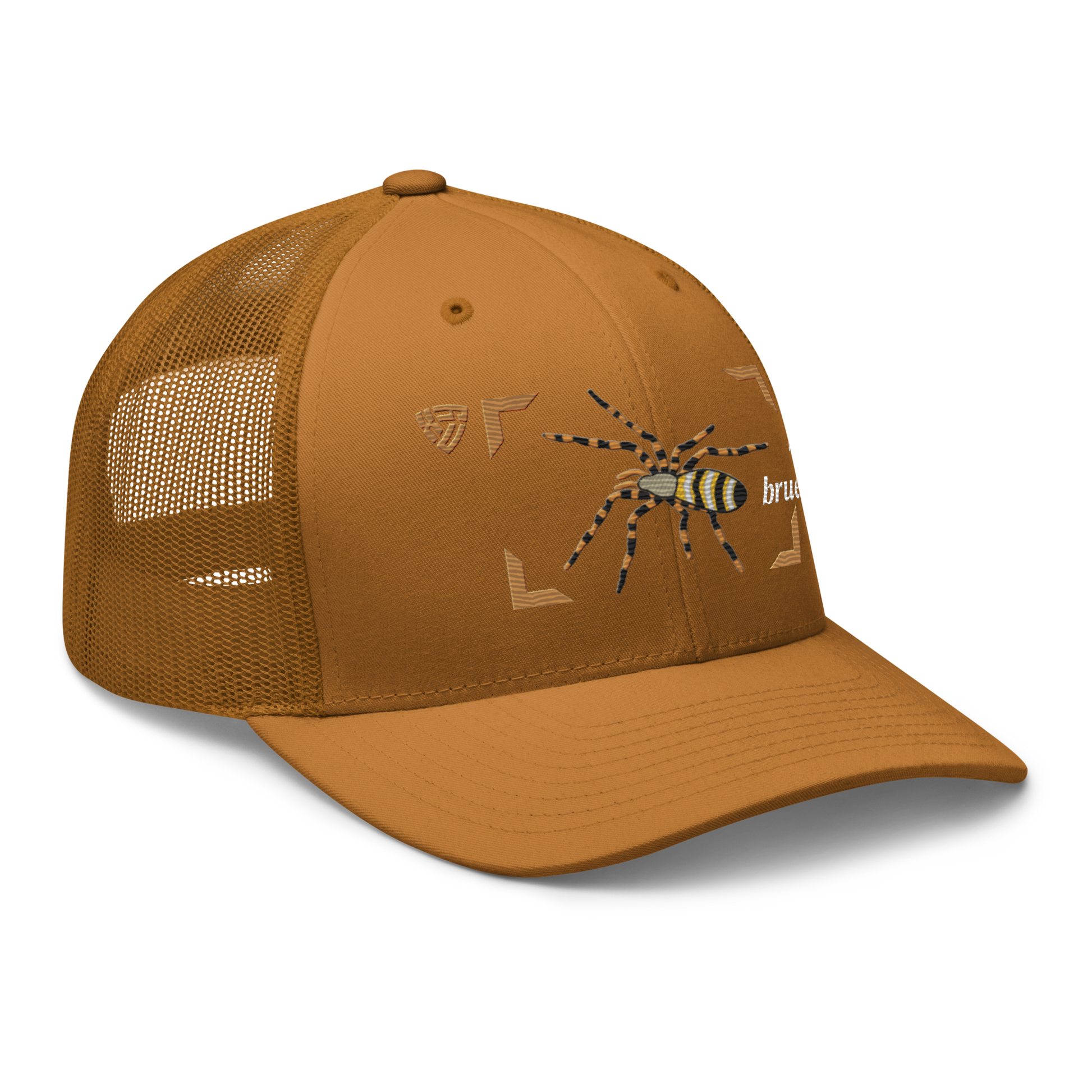 Wasp Spider "Argiope bruennichi" Embroidered Caramel Trucker Hat Right Front View
