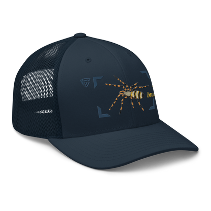Wasp Spider "Argiope bruennichi" Embroidered Navy Blue Trucker Hat Right Front Mockup